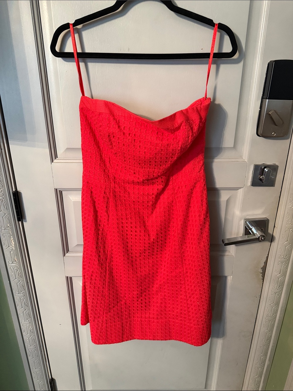 White House Black Market Neon Red Eyelet Mini Dress